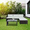 3Pcs Rattan Sofa Garden Conversation Table Set