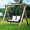 2-Person Patio Rattan Hanging Porch Swing Bench Chair Cushion Beige