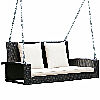 Patiojoy 2-Person Patio Rattan Hanging Porch Swing Bench Chair Cushion Beige