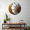 Celestial Metal Sun Star Moon Wall Hanging Decor, Bronze Gold And Rust Red