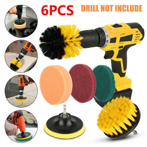 6PCs Home Drill Brush Attachment Power Scrubber Car Cleaning Kit Combo Scrub Tub