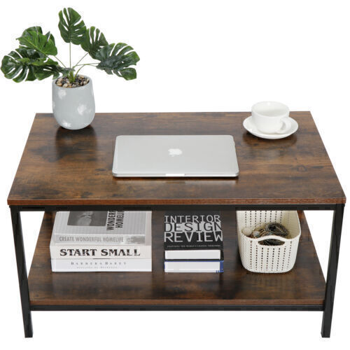 Rustic Wood Coffee Table Rectangular Coffee Table with Storage Shelf Durable 31\