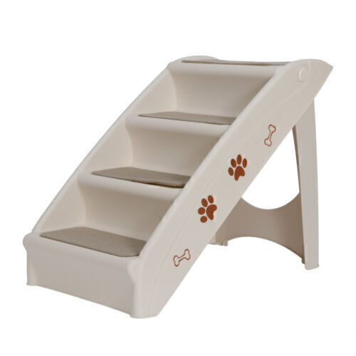 Foldable Pet Stairs 4 Non-slip Steps Dog Ladder w/ Support Frame for High Bed