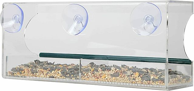 large acrylic bird feeder with removable tray