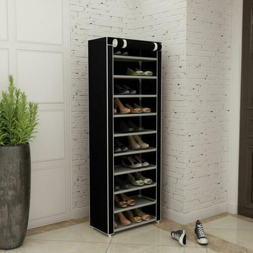 10 Tier Shoe Rack Shelf Standing Clost Cabinet Storage with Cover Black